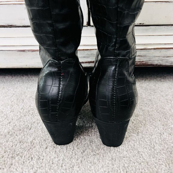 AMS Black Reptile Skin Vegan Leather Tall Knee High Riding Boots - Size 8 - Picture 7 of 10
